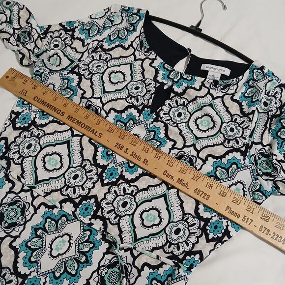 Liz Claiborne Large 5/8th-Sleeve Aqua/Black/White Geometric design Shift Dress - Picture 12 of 14